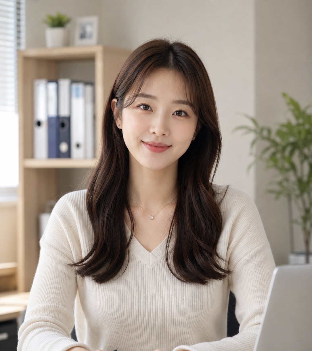 노트북 앞에서 미소 짓는 베라쌤 대표 일러스트